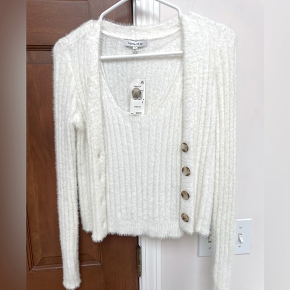 New With Tags Hooked Up Adorable Fuzzy cream Cardigan tank set - Picture 3 of 10
